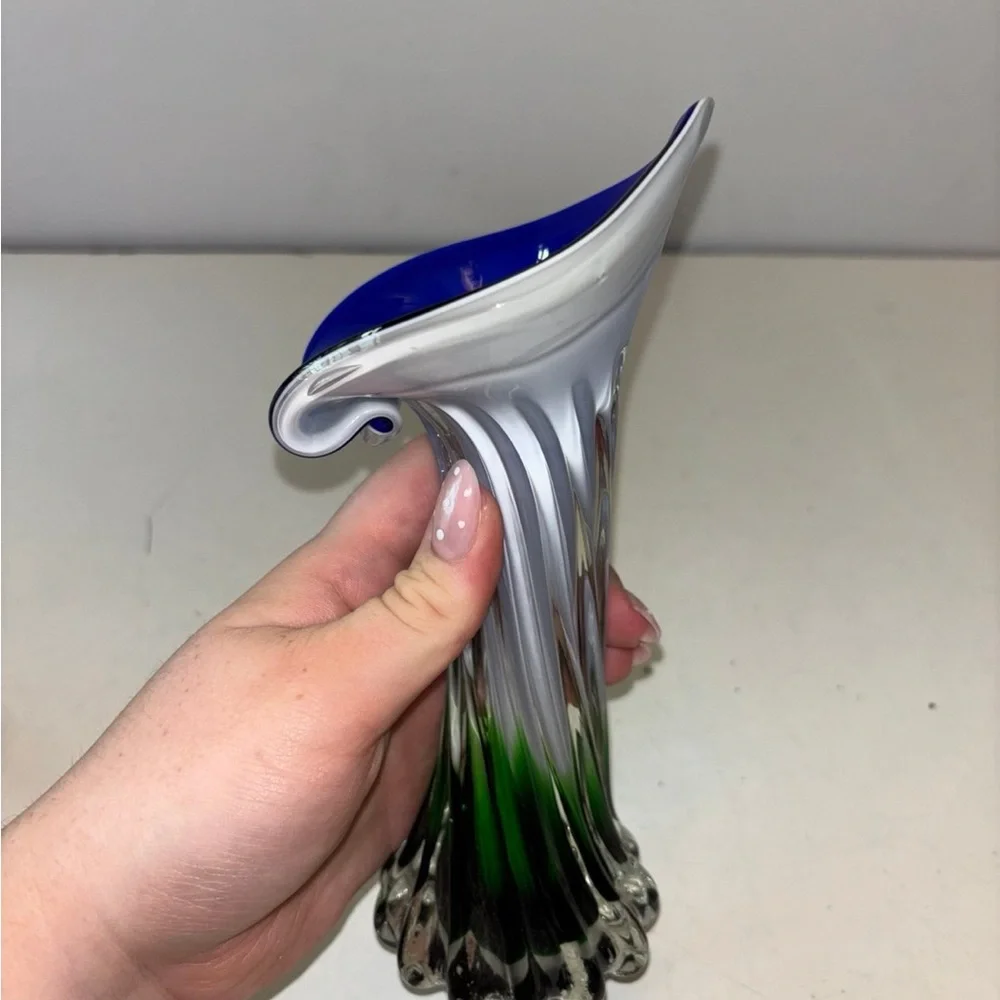 Vintage Jack in the Pulpit Calla lily vase, Murano Glass style 8”